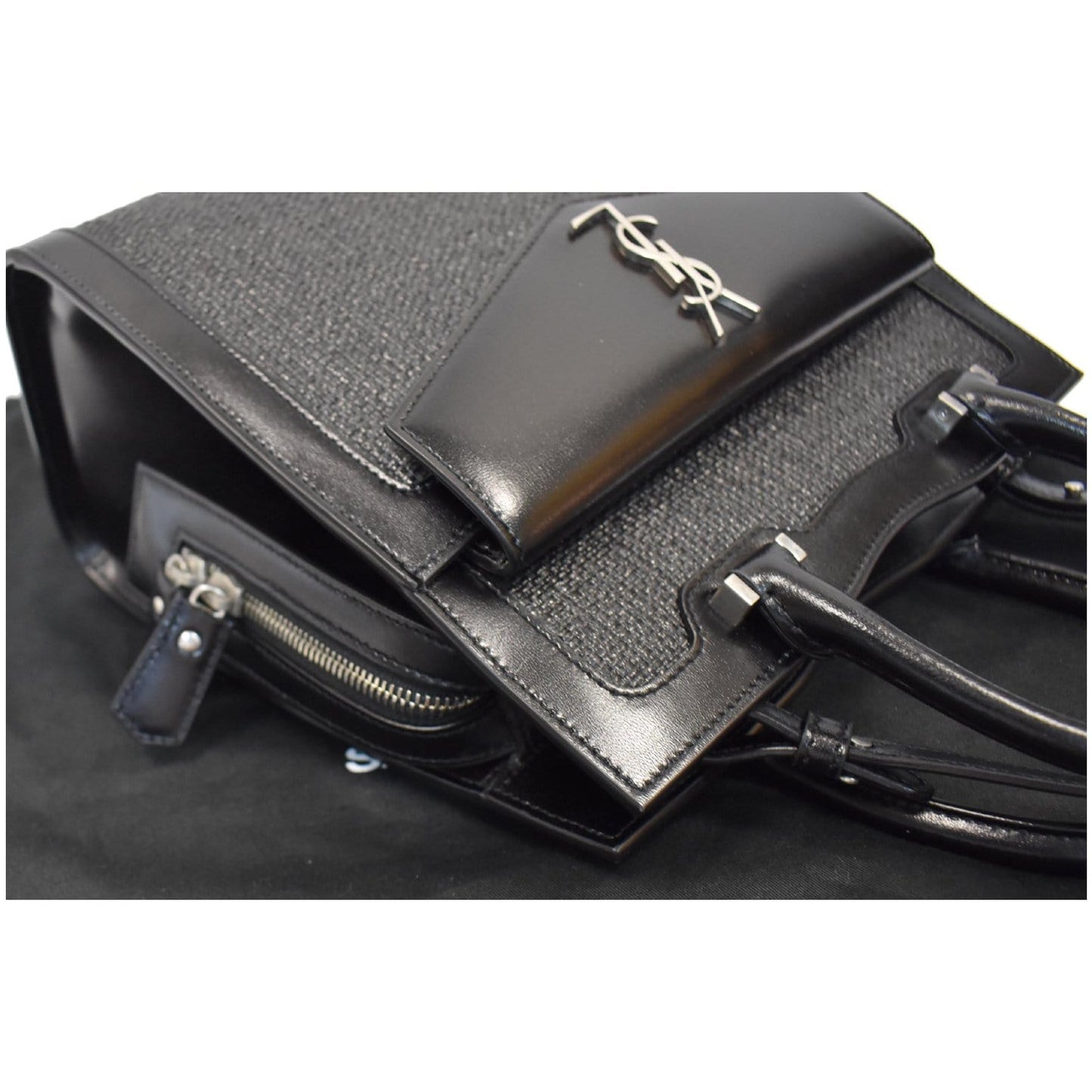 YVES SAINT LAURENT Uptown Small Canvas Leather Tote Bag Black