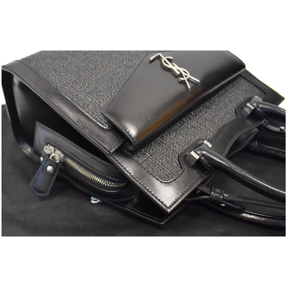 YVES SAINT LAURENT Uptown Small Canvas Leather Tote Bag Black