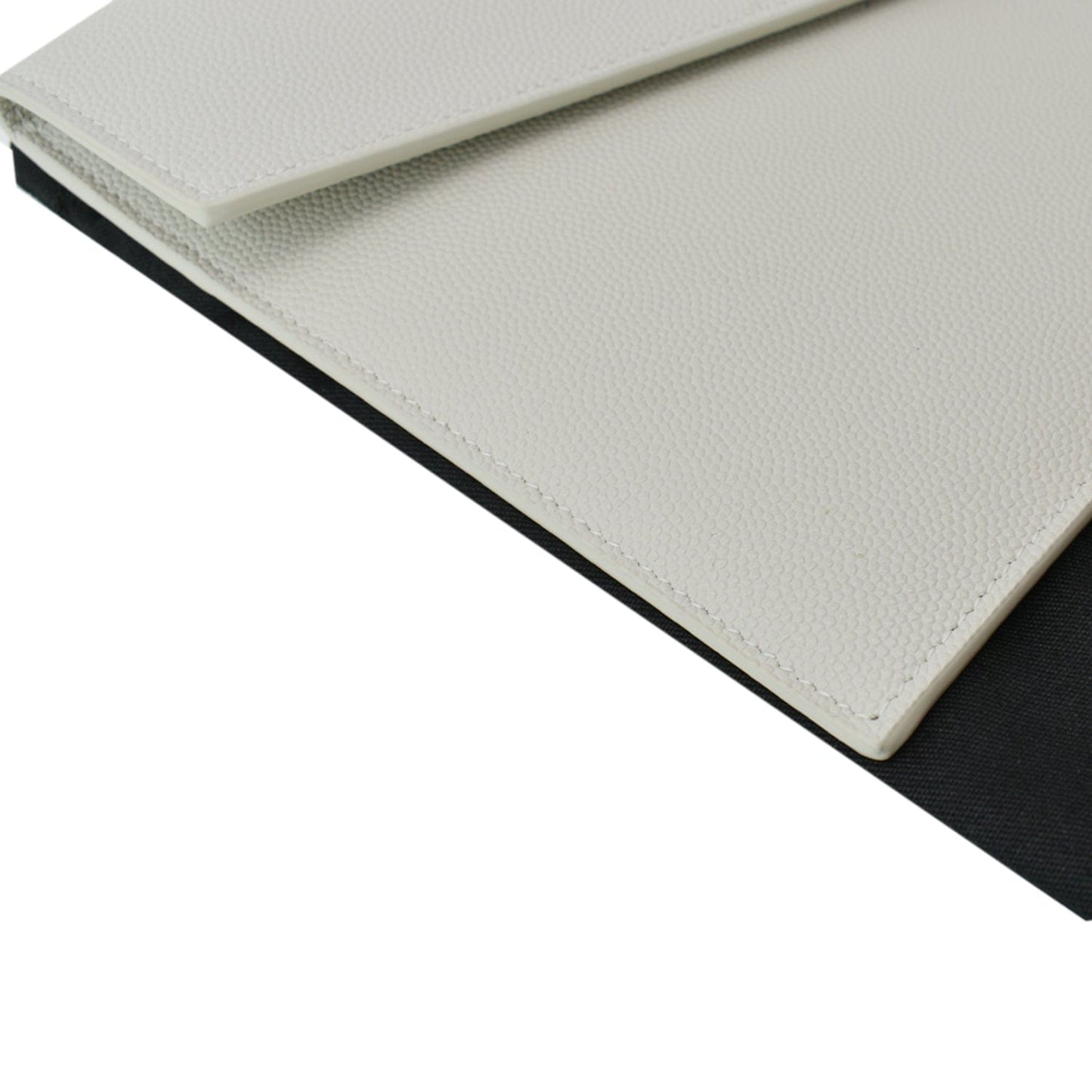 YVES SAINT LAURENT Uptown Envelope Grain De Poudre Leather Clutch White