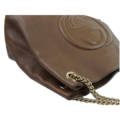 GUCCI Soho Pebbled Leather Chain Shoulder Bag Brown 308982