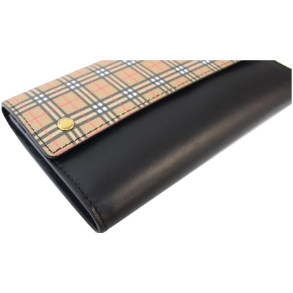 BURBERRY Small Scale Continental Check Leather Wallet Black