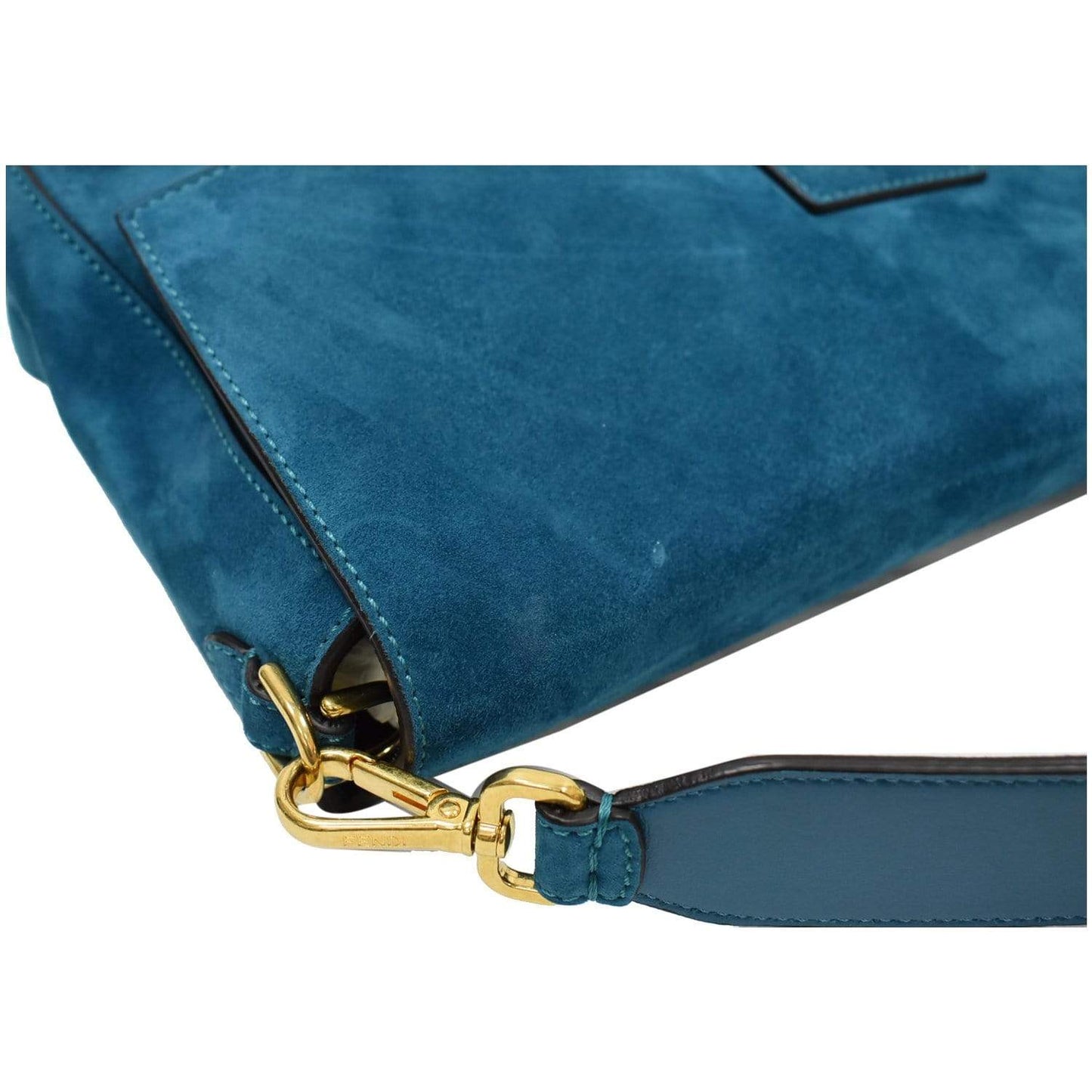 FENDI Baguette Large Suede Shoulder Bag Blue 8BR771