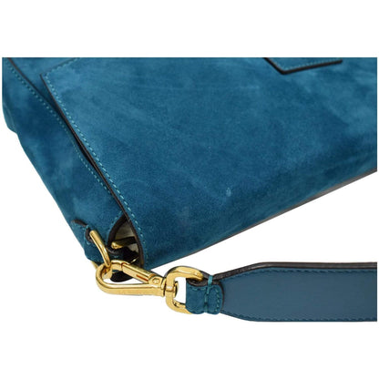 FENDI Baguette Large Suede Shoulder Bag Blue 8BR771