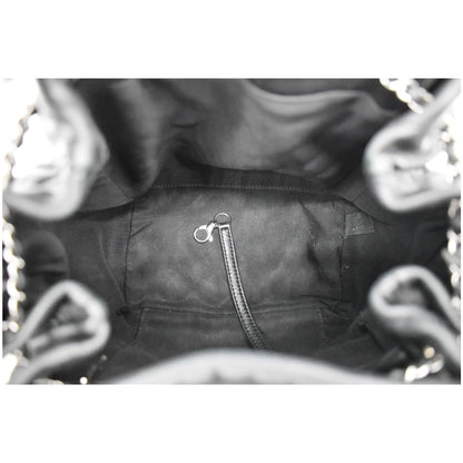 CHANEL Drawstring Bucket Quilted Lambskin Leather Shoulder Bag Black