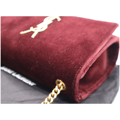 YVES SAINT LAURENT Kate Medium Tassel Velvet Crossbody Bag Burgundy - 10% OFF