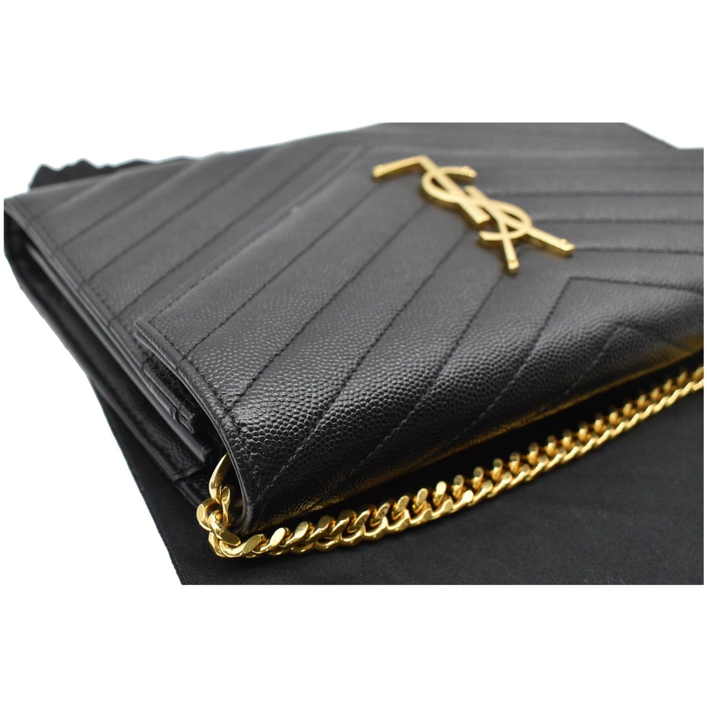 YVES SAINT LAURENT Monogram Envelope Leather Crossbody Chain Wallet Black