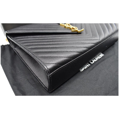 YVES SAINT LAURENT Large Envelope Grain De Poudre Chain Shoulder Bag Black