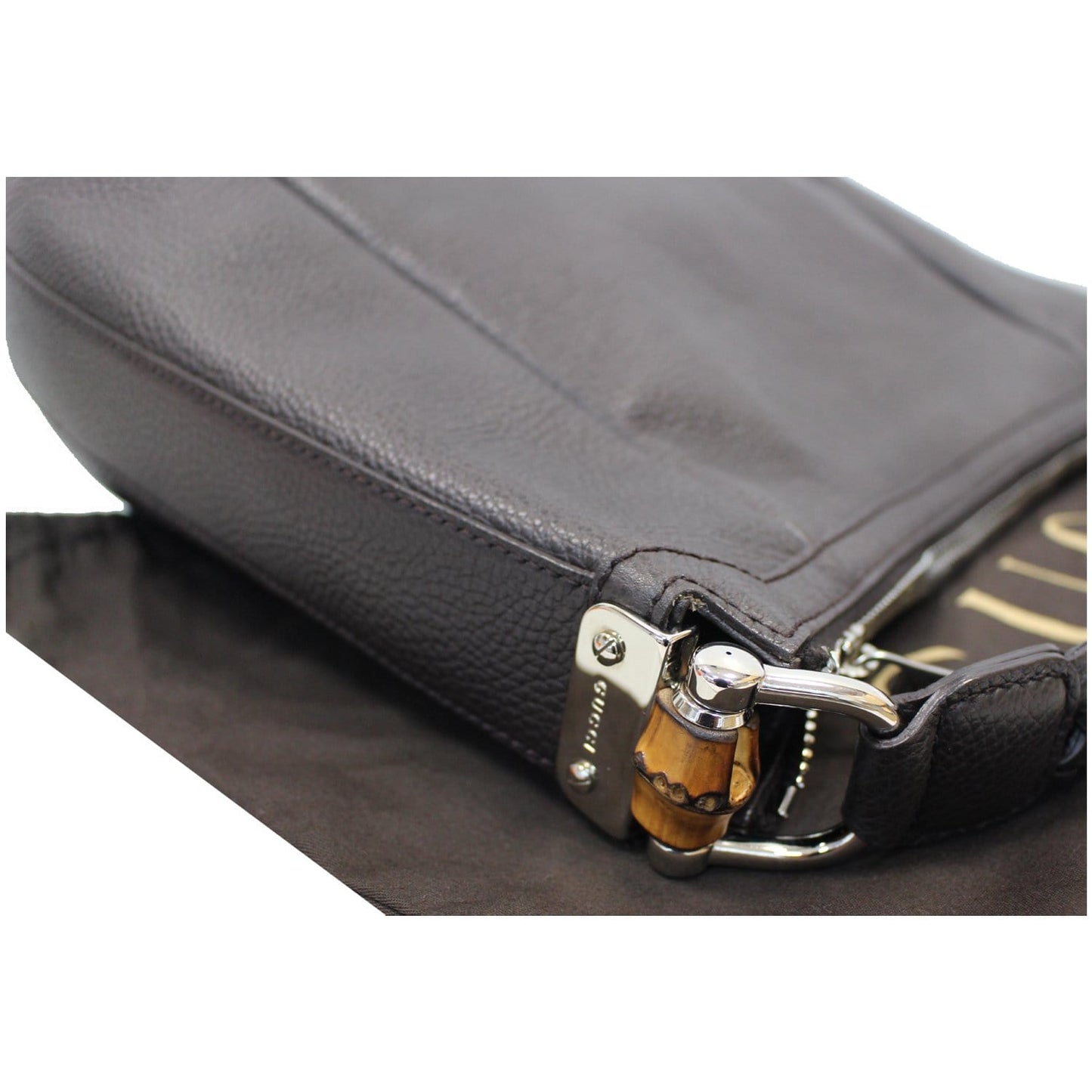 GUCCI Bamboo Bar Grained Calfskin Hobo Bag Dark Brown 336655