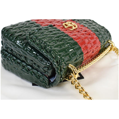 GUCCI Wicker Linea Cestino Mini Web Shoulder Bag Green 524829