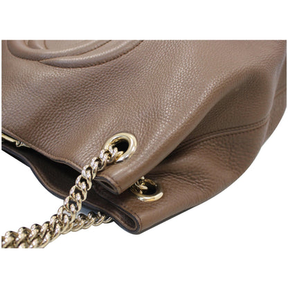GUCCI Soho Pebbled Leather Chain Shoulder Bag 308982 Brown