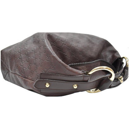 GUCCI Horsebit Large Guccissima Leather Hobo Bag Dark Brown 114900
