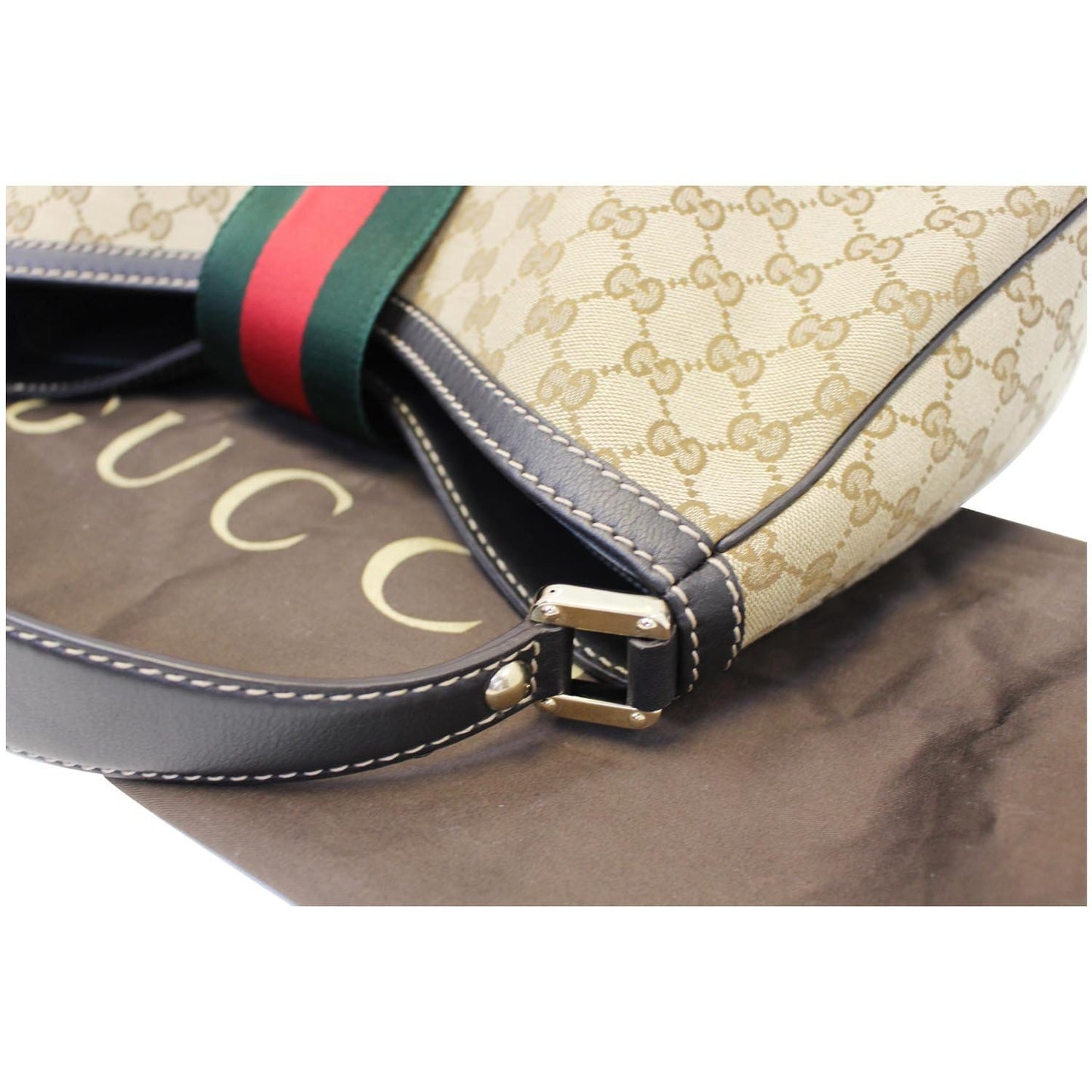 GUCCI New Ladies Web GG Canvas Large Hobo Bag Beige 233604