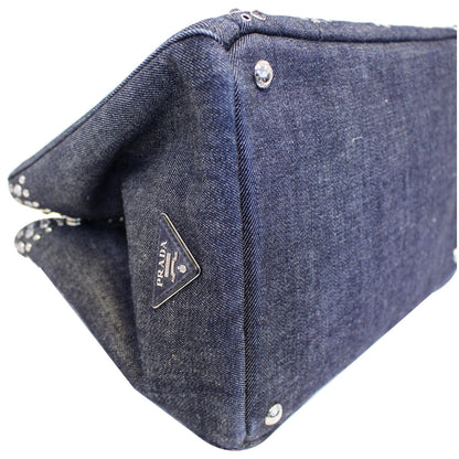 PRADA Canapa Jeweled 2way Tote Bag Denim - Last Call