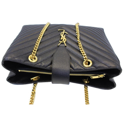 YVES SAINT LAURENT Matelasse Chevron Large Monogram Shopper Bag Black