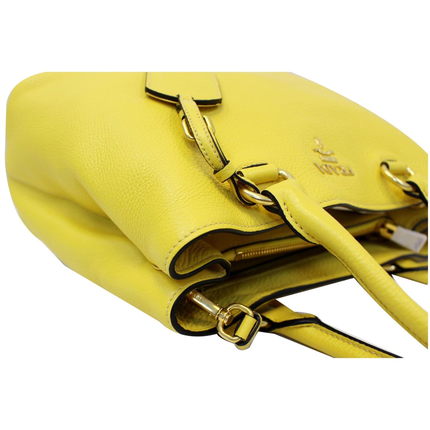 PRADA Vitello Phenix Leather Tote Bag Yellow - 25% OFF