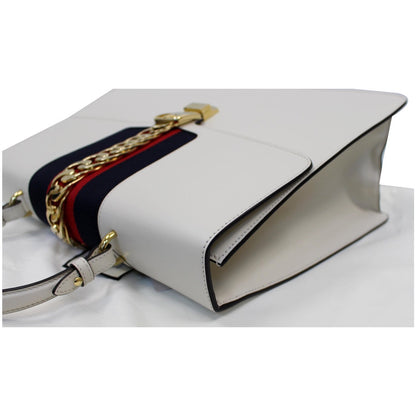 GUCCI Maxi Sylvie Calfskin Top Handle Bag White 477631