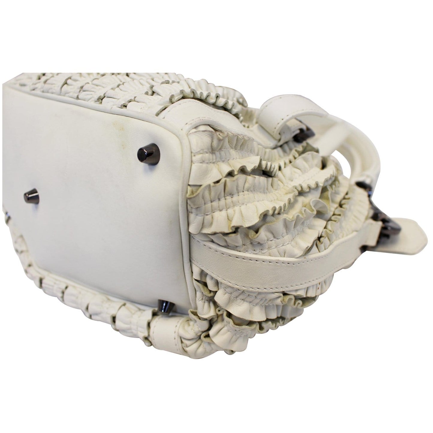 BURBERRY Ruffle Small Lowry White Leather Shoulder Bag