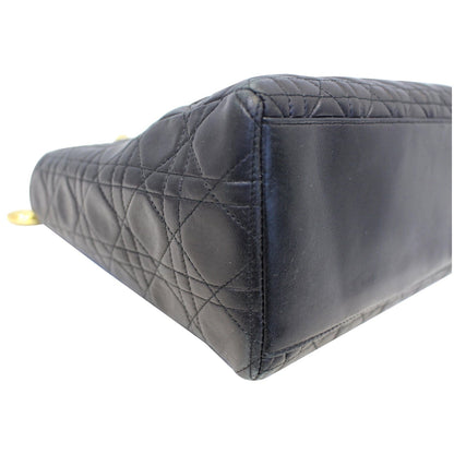 CHRISTIAN DIOR Mini Lady Dior Lambskin Cannage Satchel Bag Black