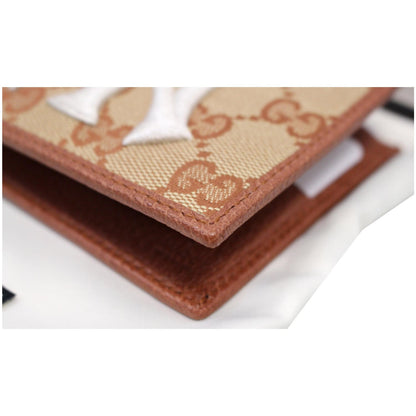 GUCCI NY New York Yankees Patch GG Canvas Bifold Wallet Brown 547787