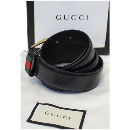 GUCCI Web Leather Belt Black 495125 Size 36