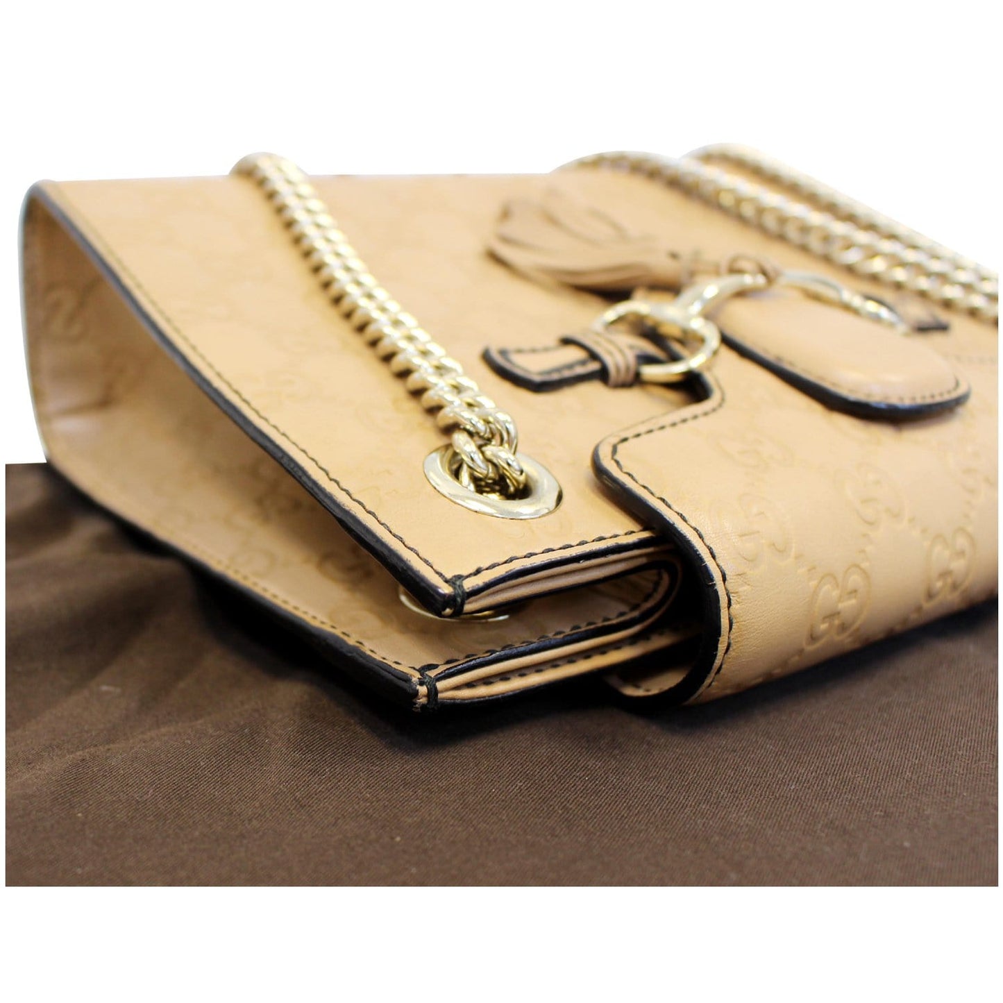 GUCCI Emily Guccissima Leather Chain Shoulder Bag Rose Beige 369621