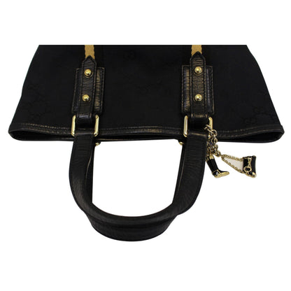 GUCCI Black GG Canvas Jolicoeur Yellow Stripe Small Tote Bag