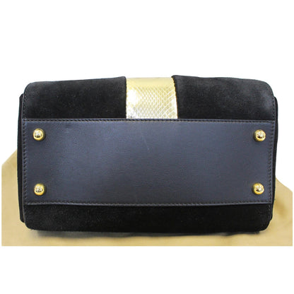 BURBERRY The Medium Buckle Suede and Snakeskin Tote Shoulder Bag Black