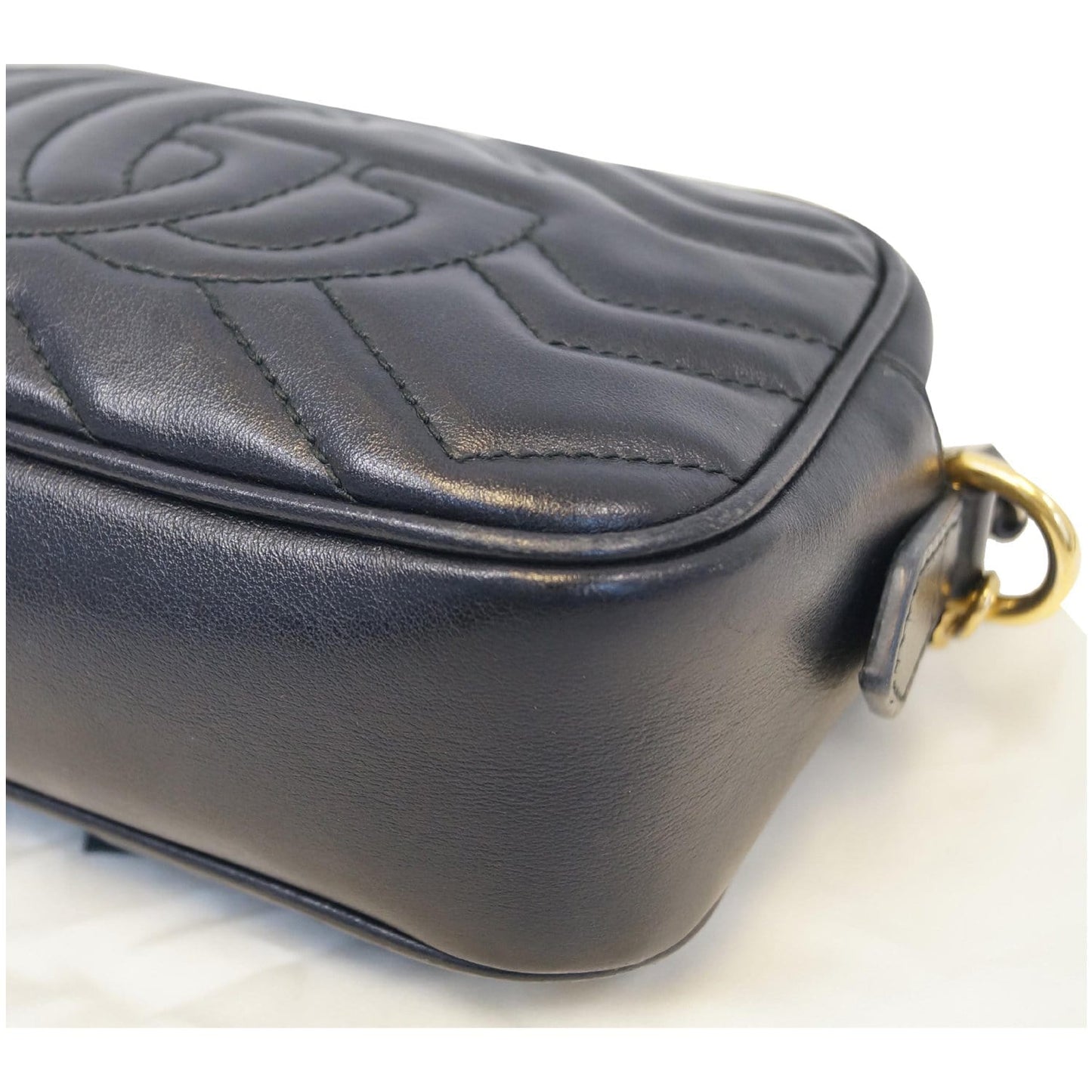 GUCCI GG Marmont Matelasse Mini Leather Crossbody Bag Black 448065