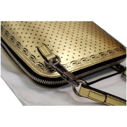 GUCCI Moon Steller Guccy Leather Crossbody Bag Gold