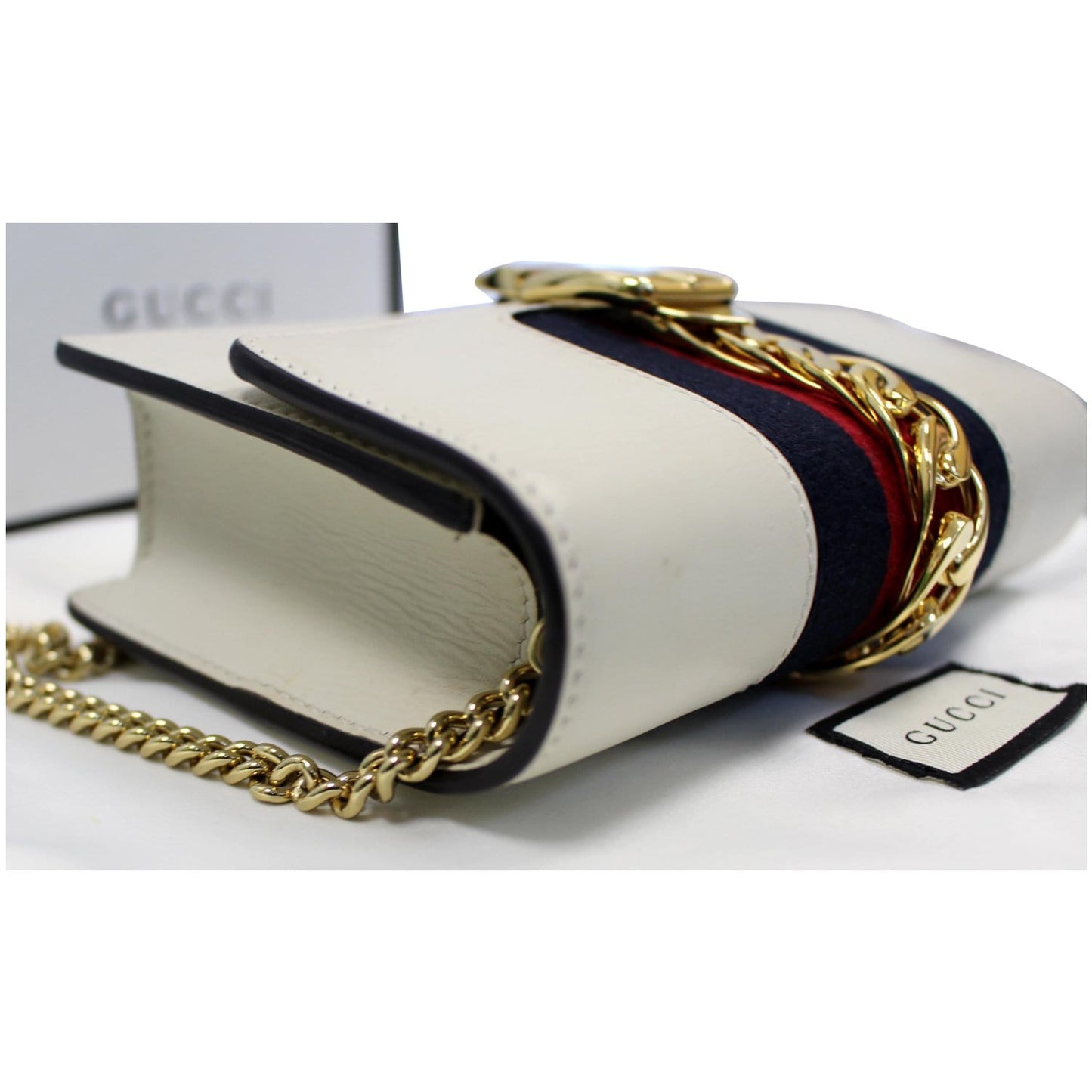 GUCCI Sylvie Super Mini Leather Crossbody Bag 494646 White