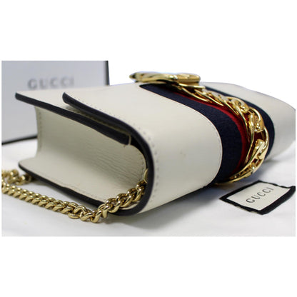 GUCCI Sylvie Super Mini Leather Crossbody Bag 494646 White