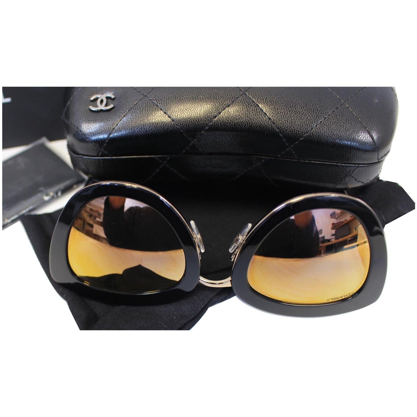 CHANEL Cat Eye Sunglasses Black Gold