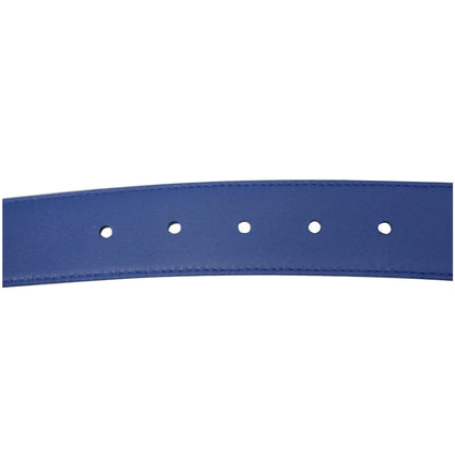PRADA Round Logo Blue Saffiano Leather Belt Size 40