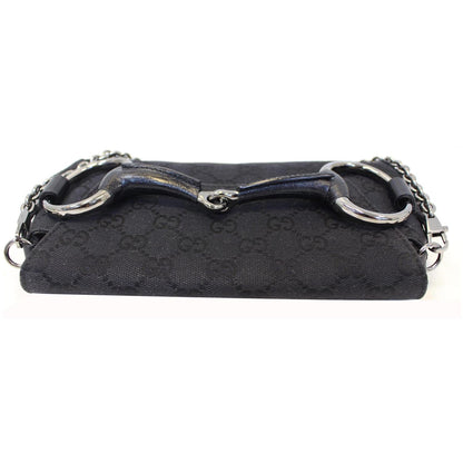 GUCCI Horsebit GG Canvas Clutch Bag Black