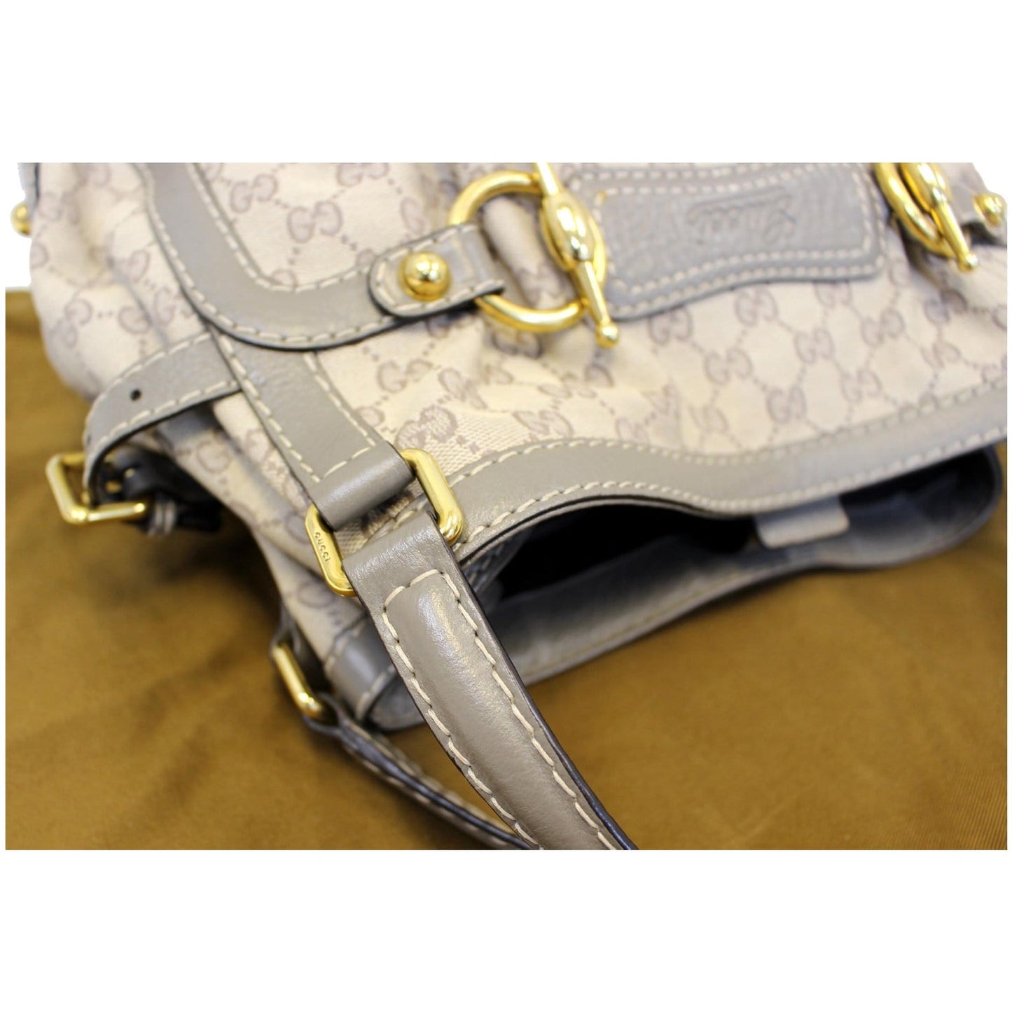 GUCCI Jockey Medium GG Canvas Monogram Tote Bag Beige 203546