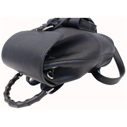 GUCCI Bamboo Pebbled Leather Backpack Bag Black - Last Call