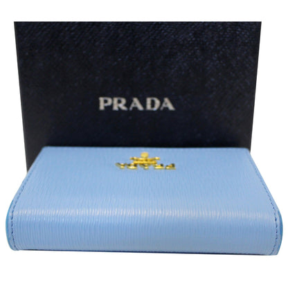PRADA Saffiano Leather Blue Wallet