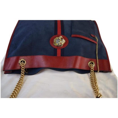 GUCCI Rajah Large Suede Leather Tote Shoulder Bag Navy 537219 - 20% OFF