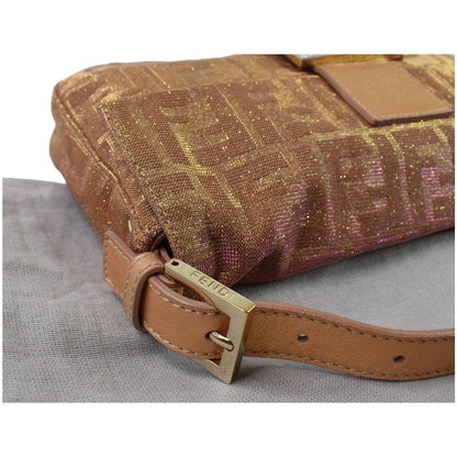 FENDI Glitter Zucca Canvas Magnetic Baguette Bag Metallic Pink