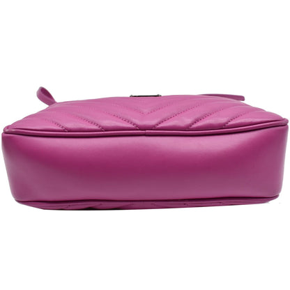 YVES SAINT LAURENT Lou Chevron Leather Camera Crossbody Bag Pink