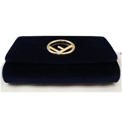 FENDI F Logo Velvet Wallet On Chain Crossbody Bag Dark Blue
