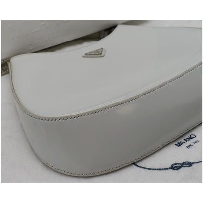 PRADA Cleo Brushed Leather Shoulder Bag White
