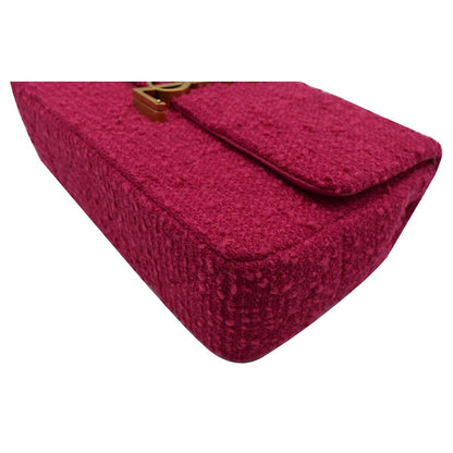 YVES SAINT LAURENT Jamie Medium Carre Rive Gauche Quilted Boucle Shoulder Bag Pink