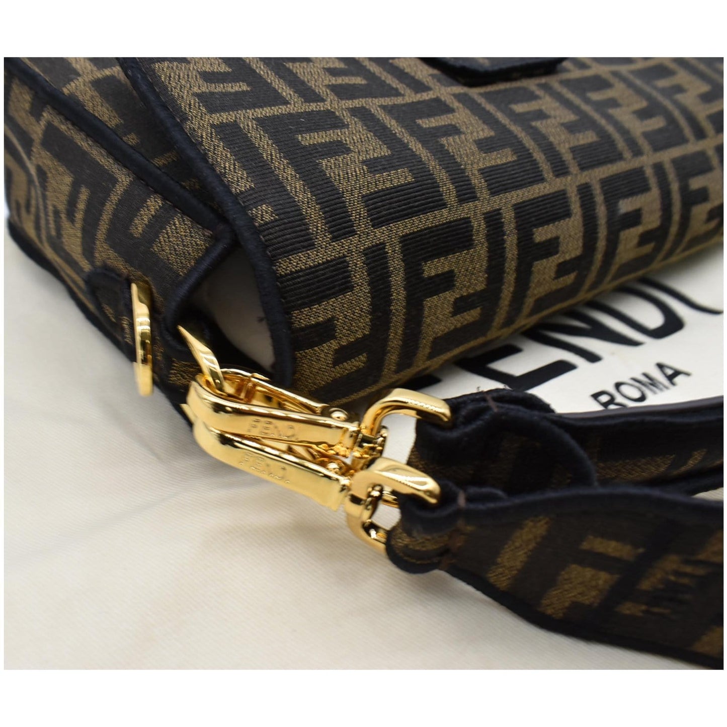 FENDI Mini Baguette Zucca Canvas Shoulder Bag Brown