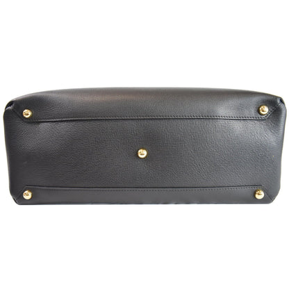 BURBERRY Large Banner House Check Leather  Tote Shoulder Bag Black