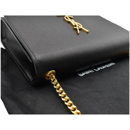 YVES SAINT LAURENT Kate Leather Gold Chain Clutch Crossbody Bag Black