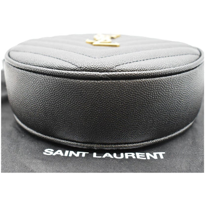 YVES SAINT LAURENT Vinyle Round Chevron Leather Camera Crossbody Bag Black