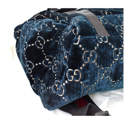 GUCCI Medium GG Monogram Velvet Classic Backpack Dark Blue 574923