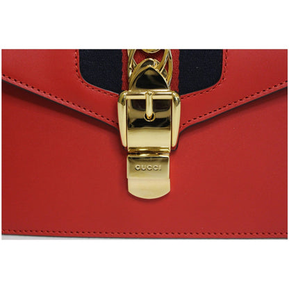GUCCI Sylvie Mini Leather Crossbody Bag Red 470270