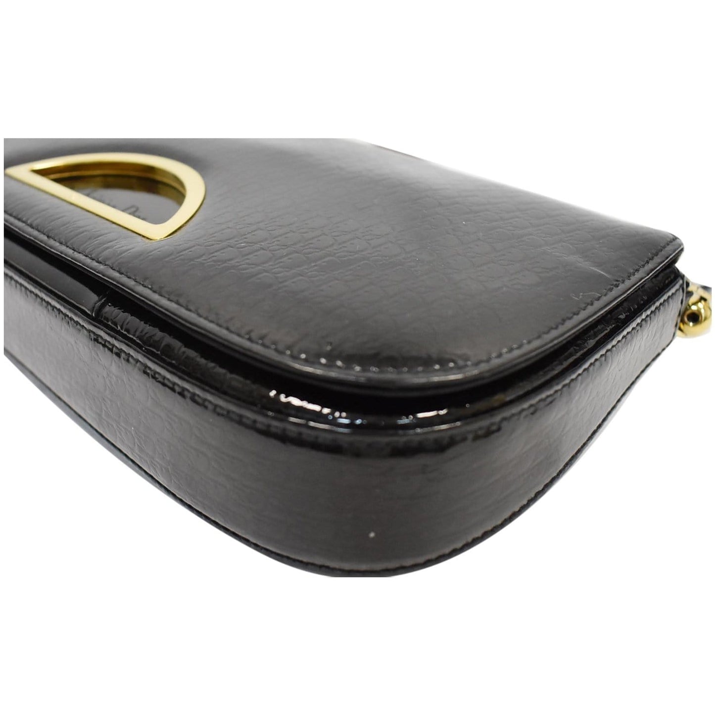 CHRISTIAN DIOR Maris Pearl Patent Monogram Shoulder Bag Black